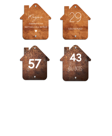 Plaque numéro maison en forme de maison - Rouille