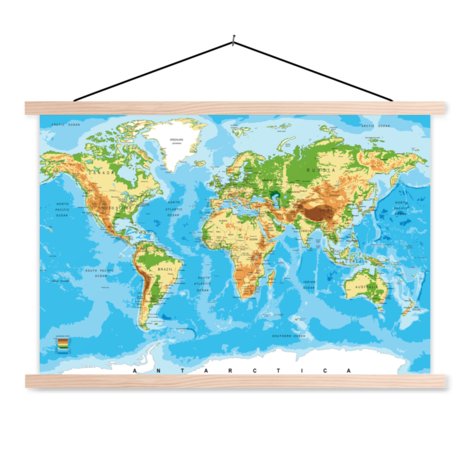 Landelijk Aanvulling Heerlijk Klassiek textielposter - Wereldkaart op schoolplaat - Wereldkaarten