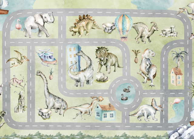 Tapis de jeu Aquarelle - Dinosaures - Steppe urbaine