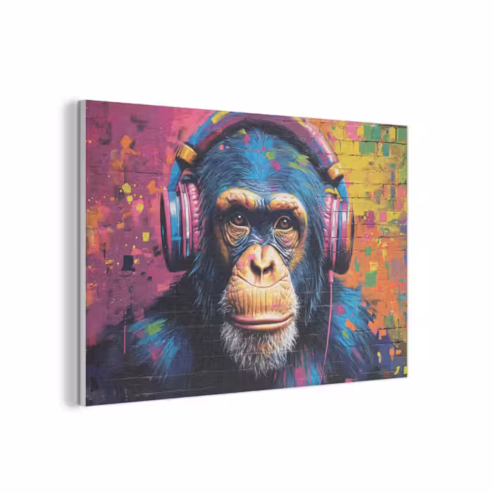 Tableau acoustique - Graffiti - Chimpanzé - Street art - Casque audio - Singe
